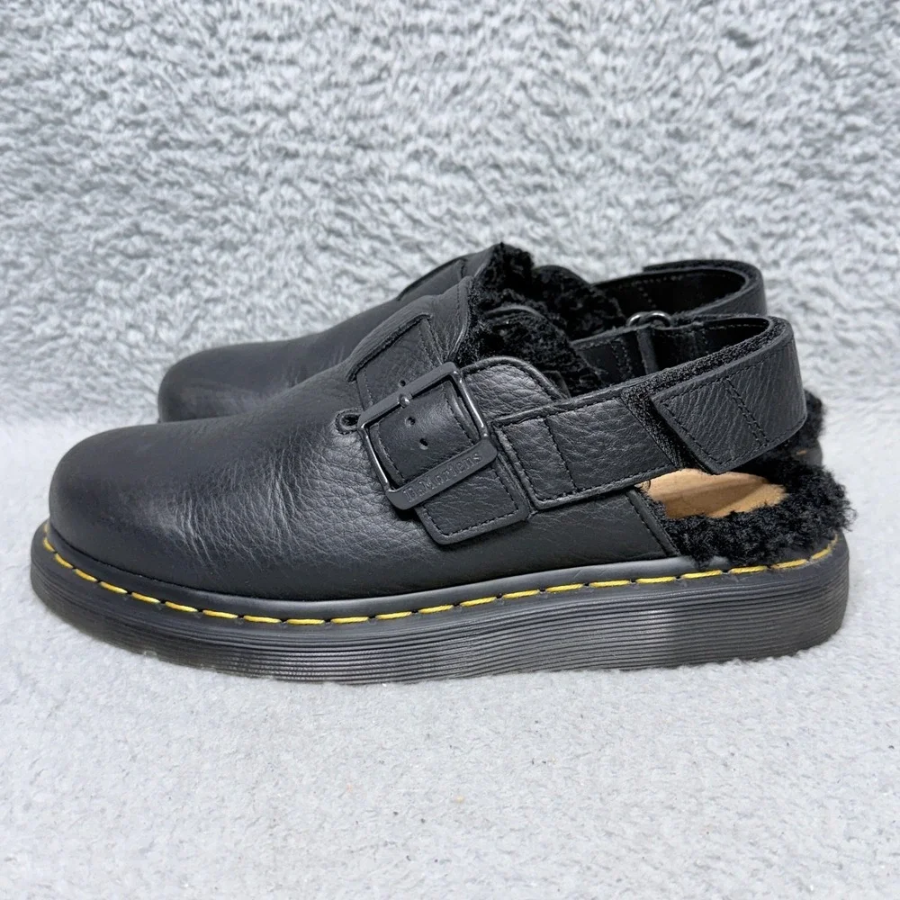 Dr Martens Jorge II Faux Fur Lined Womens Size 7 Slingback Mules Shoes Black - Picture 3 of 9